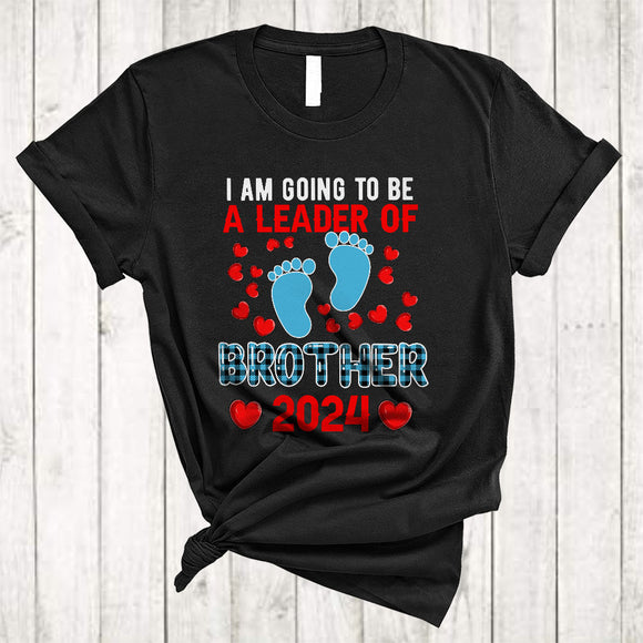 MacnyStore - I Am Going To Be A Big Leader Of Brother 2024, Lovely Plaid Pregnancy Announcement Footprint, Family T-Shirt