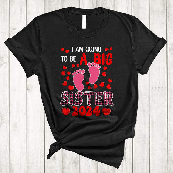 MacnyStore - I Am Going To Be A Big Sister 2024, Lovely Plaid Pregnancy Announcement Footprint, Family T-Shirt