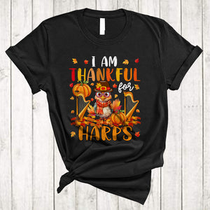 MacnyStore - I Am Thankful For Harps, Cute Turkey With Harp Player, Thanksgiving Fall Leaf Pumpkin T-Shirt