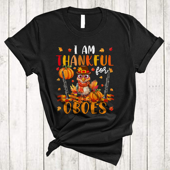 MacnyStore - I Am Thankful For Oboes, Cute Turkey With Oboe Player, Thanksgiving Fall Leaf Pumpkin T-Shirt