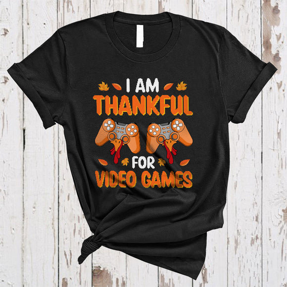 MacnyStore - I Am Thankful For Video Games, Funny Happy Thanksgiving Turkey Controllers, Gamer Gaming T-Shirt