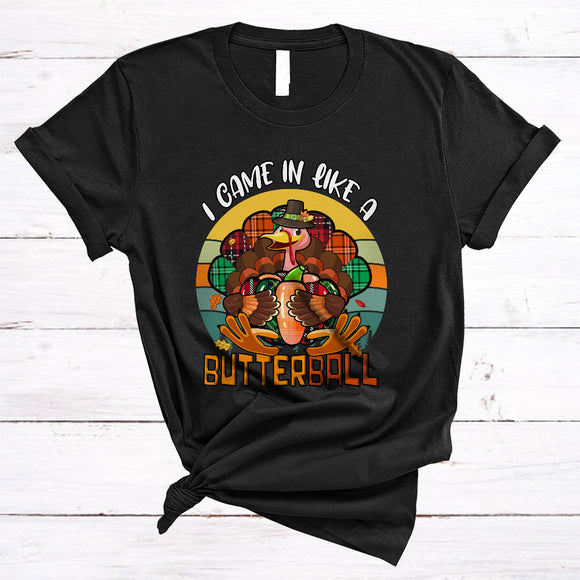 MacnyStore - I Came In Like A Butterball, Funny Retro Thanksgiving Turkey, Colorful Plaid Pumpkin Fall Leaf T-Shirt