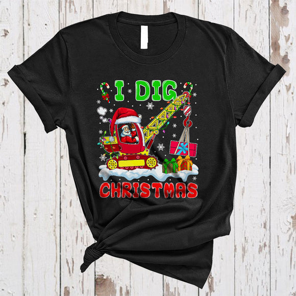 MacnyStore - I Dig Christmas, Awesome X-mas Santa On Crane Truck, Snow Around Matching Family Group T-Shirt