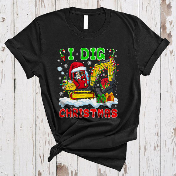 MacnyStore - I Dig Christmas, Awesome X-mas Santa On Excavator, Snow Around Matching Family Group T-Shirt