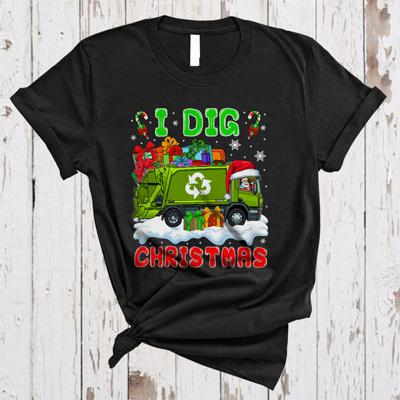 MacnyStore - I Dig Christmas, Awesome X-mas Santa On Garbage Truck, Snow Around Matching Family Group T-Shirt