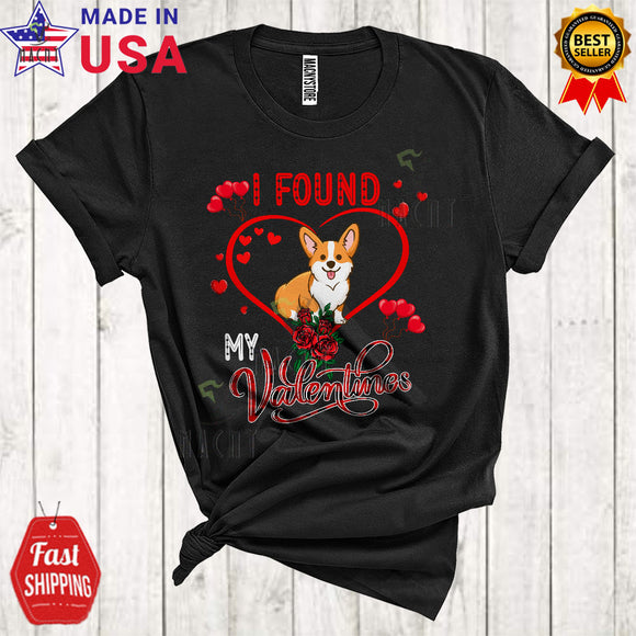 MacnyStore - I Found My Valentine Cute Cool Valentine's Day Plaid Hearts Shape Corgi Dog Animal Lover T-Shirt