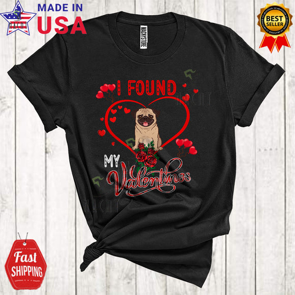 MacnyStore - I Found My Valentine Cute Cool Valentine's Day Plaid Hearts Shape Pug Dog Animal Lover T-Shirt