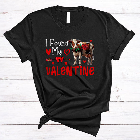 MacnyStore - I Found My Valentine, Adorable Valentine's Day Cow Owner, Matching Farmer Farm Animal Lover T-Shirt