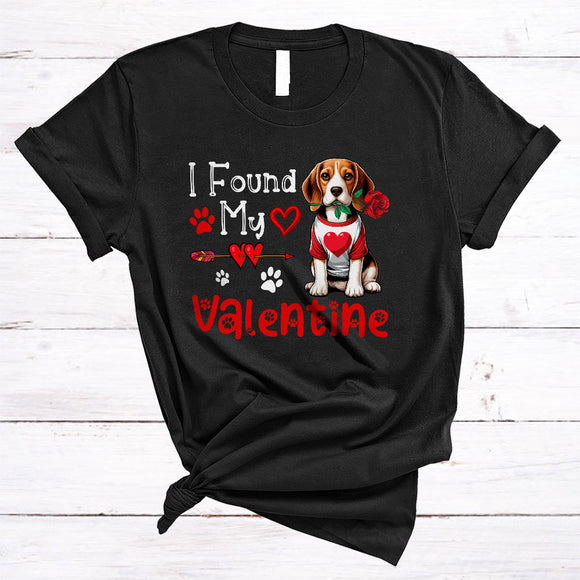 MacnyStore - I Found My Valentine, Lovely Valentine's Day Beagle Paws Owner, Hearts Flowers Lover T-Shirt