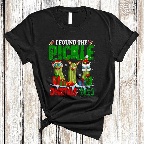 MacnyStore - I Found The Pickle Christmas 2023, Humorous Three Santa Reindeer ELF Pickles, Matching X-mas T-Shirt