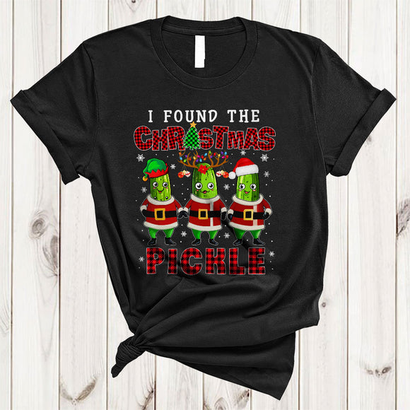MacnyStore - I Found The Pickle Christmas, Sarcastic Three Red Plaid Pickles Lover, X-mas Pajamas Family T-Shirt