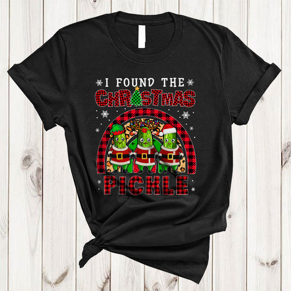 MacnyStore - I Found The Pickle Christmas, Sarcastic Three Red Plaid Pickles Rainbow, X-mas Pajamas Family T-Shirt
