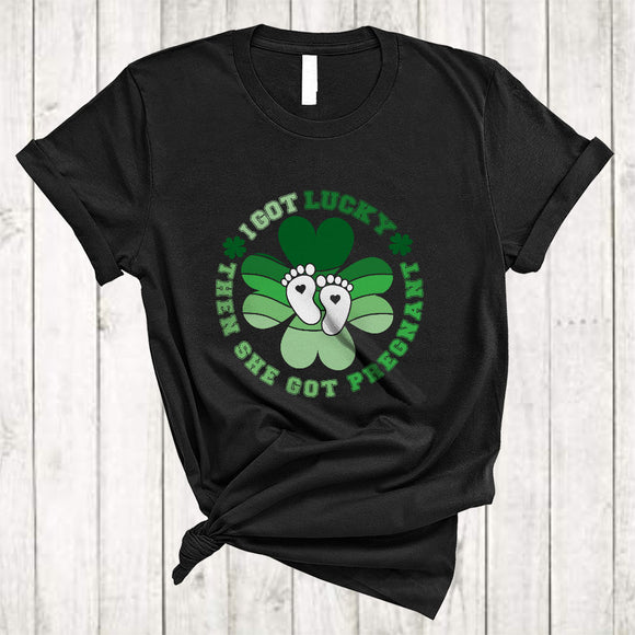 MacnyStore - I Got Lucky The She Got Pregnant, Amazing St. Patrick's Day Pregnancy Announcement, Shamrock T-Shirt