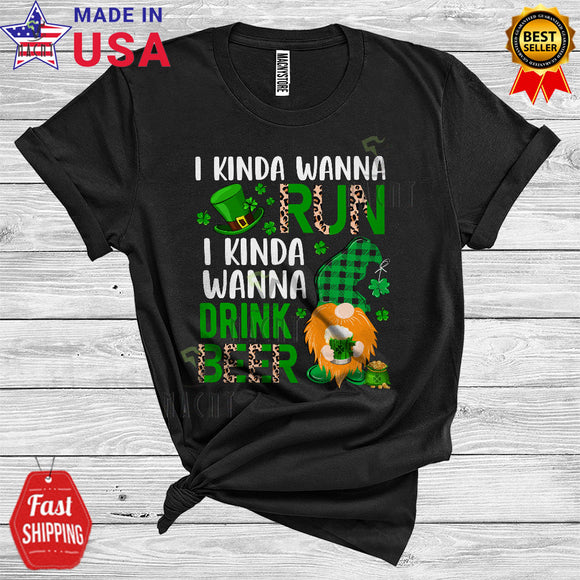 MacnyStore - I Kinda Wanna Run Drink Beer Cool Funny St. Patrick's Day Leopard Leprechaun Gnome Lover T-Shirt