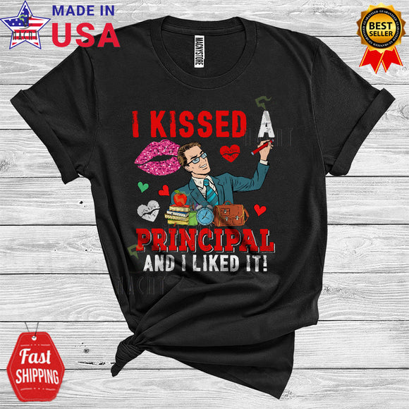 MacnyStore - I Kissed A Principal And I Liked It Funny Cool Valentine's Day Lips Hearts Lover Matching Couple T-Shirt