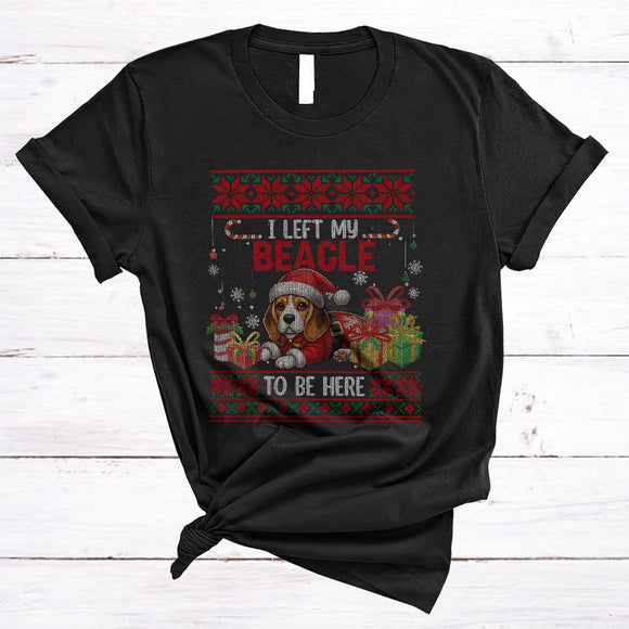 MacnyStore - I Left My Beagle To Be Here, Humorous Cute Christmas Sweater Santa Puppy, X-mas T-Shirt