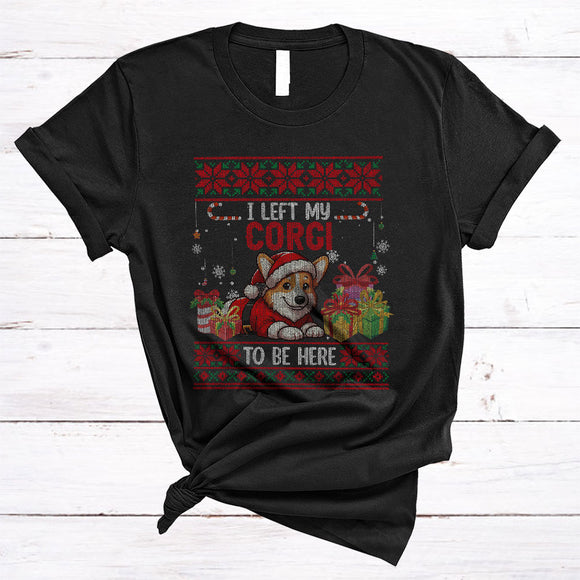 MacnyStore - I Left My Corgi To Be Here, Humorous Cute Christmas Sweater Santa Puppy, X-mas T-Shirt