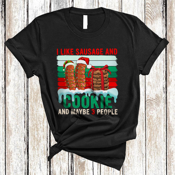 MacnyStore - I Like Sausage And Cookie Maybe 3 People, Cool Vintage Retro Christmas Cookie Sausage, Baker X-mas T-Shirt