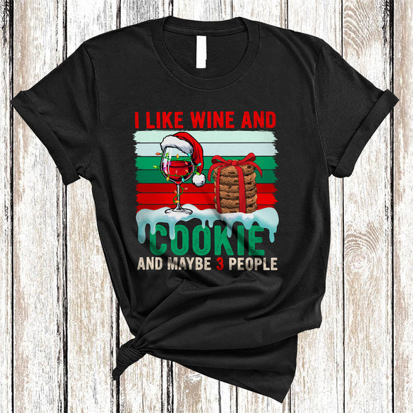 MacnyStore - I Like Wine And Cookie Maybe 3 People, Cool Vintage Retro Christmas Drinking, Baker X-mas T-Shirt