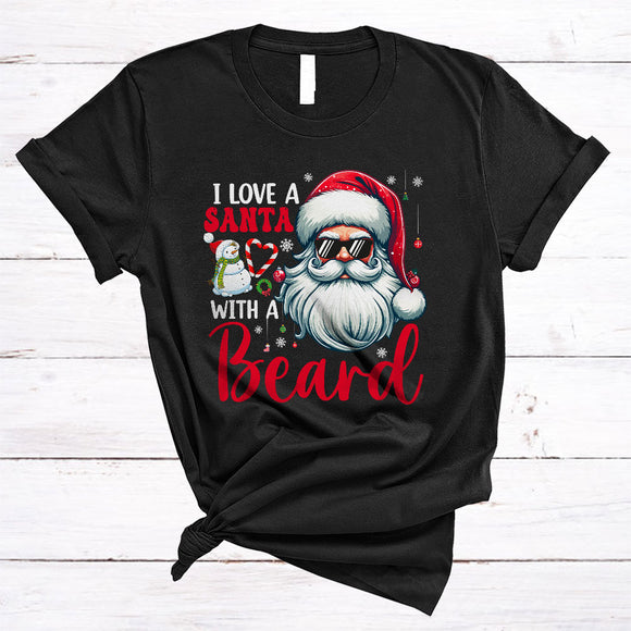 MacnyStore - I Love A Santa With A Beard, Adorable Cool Christmas Santa Beard, X-mas Family Group T-Shirt