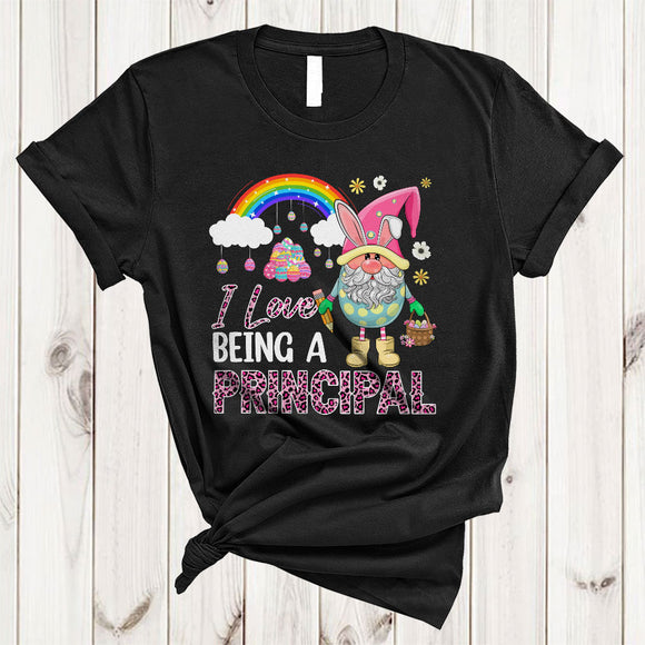 MacnyStore - I Love Being A Principal, Adorable Easter Day Leopard Bunny Gnome, Rainbow Gnomies Group T-Shirt