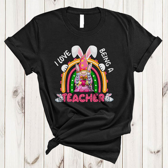 MacnyStore - I Love Being A Teacher, Wonderful Easter Day Bunny Gnomes Rainbow, Teacher Group T-Shirt