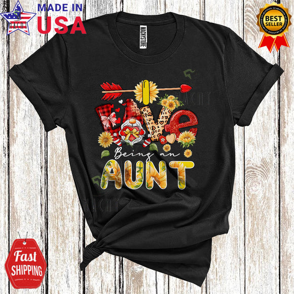 MacnyStore - I Love Being An Aunt Cute Cool Mother's Day Matching Family Group Red Plaid Gnome Sunflower Lover T-Shirt