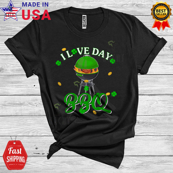 MacnyStore - I Love Day BBQ Funny Cool St. Patrick's Day Shamrocks Gold Coins BBQ Grilling Lover T-Shirt