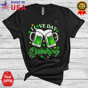 MacnyStore - I Love Day Drinking Funny Cool St. Patrick's Day Shamrocks Gold Coins Beer Drunk Drinking Lover T-Shirt