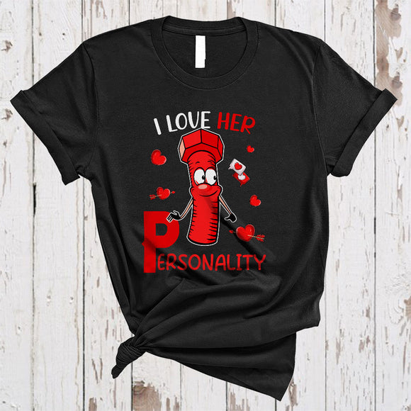 MacnyStore - I Love Her Personality, Humorous Valentine's Day Hearts, Matching Engineer Mechanic Couple T-Shirt