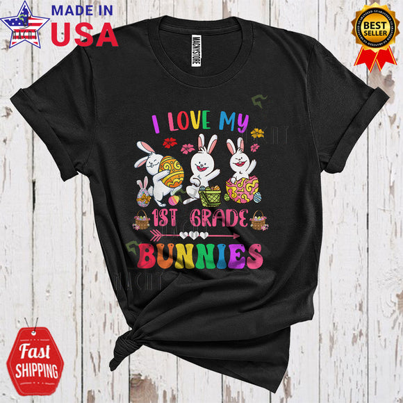 MacnyStore - I Love My 1st Grade Bunnies Cute Cool Easter Day Flowers Three Bunnies Teaching Teacher Lover T-Shirt