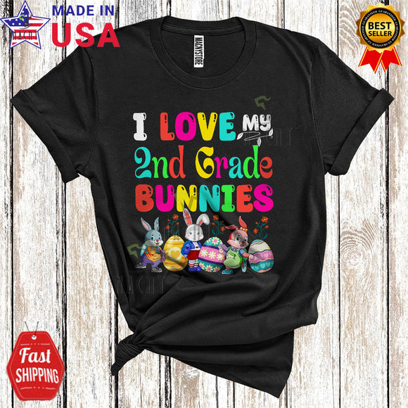 MacnyStore - I Love My 2nd Grade Bunnies Cute Cool Easter Day Colorful Bunny Squad Egg Hunt Teacher T-Shirt
