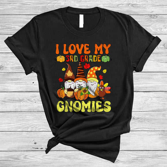 MacnyStore - I Love My 3rd Grade Gnomies, Cute Three Gnomes, Matching Thanksgiving Gnomies Fall Pumpkin T-Shirt