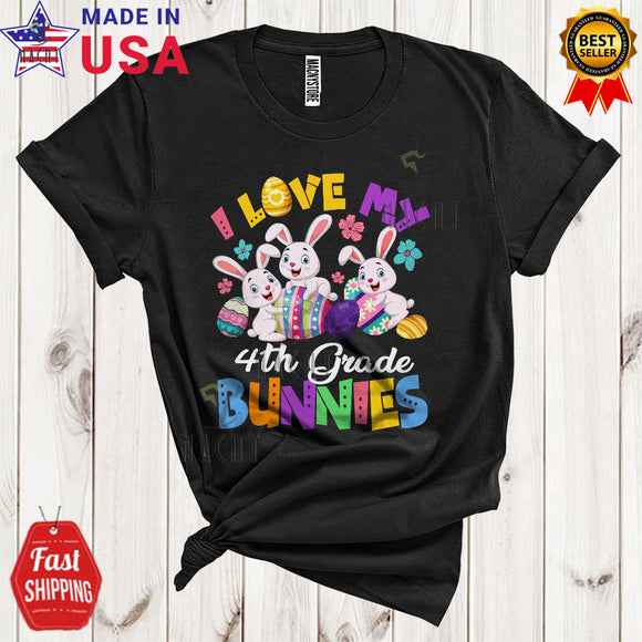 MacnyStore - I Love My 4th Grade Bunnies Cute Funny Easter Day Three Bunnies Egg Hunt Teacher Lover T-Shirt