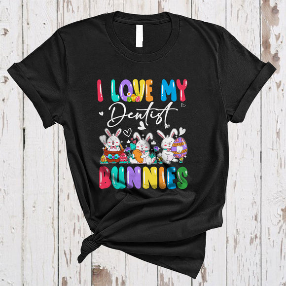 MacnyStore - I Love My Dentist Bunnies, Colorful Easter Squad Three Bunnies Lover, Family Group T-Shirt