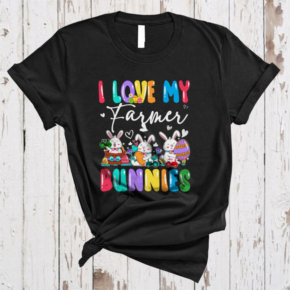 MacnyStore - I Love My Farmer Bunnies, Colorful Easter Squad Three Bunnies Lover, Family Group T-Shirt