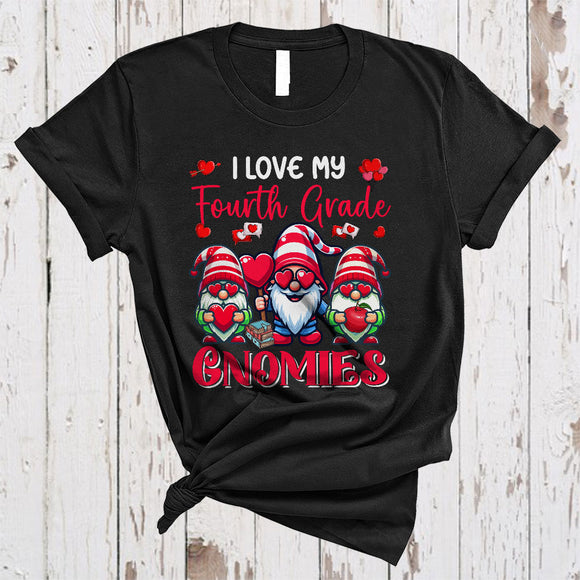 MacnyStore - I Love My Fourth Grade Gnomies, Amazing Valentine Three Gnomes Gnomies, Teacher Group T-Shirt