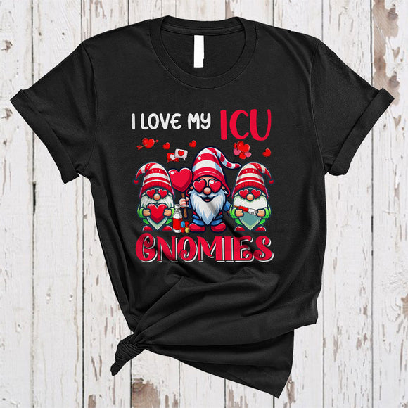 MacnyStore - I Love My ICU Gnomies, Amazing Valentine Three Gnomes Gnomies Nursing, Nurse Group T-Shirt