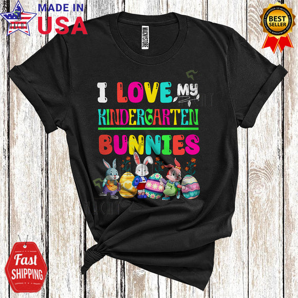 MacnyStore - I Love My Kindergarten Bunnies Cute Cool Easter Day Colorful Bunny Squad Egg Hunt Teacher T-Shirt