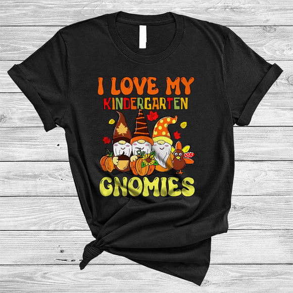 MacnyStore - I Love My Kindergarten Gnomies, Cute Three Gnomes, Matching Thanksgiving Gnomies Fall Pumpkin T-Shirt
