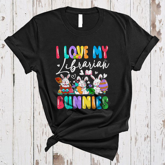 MacnyStore - I Love My Librarian Bunnies, Colorful Easter Squad Three Bunnies Lover, Family Group T-Shirt