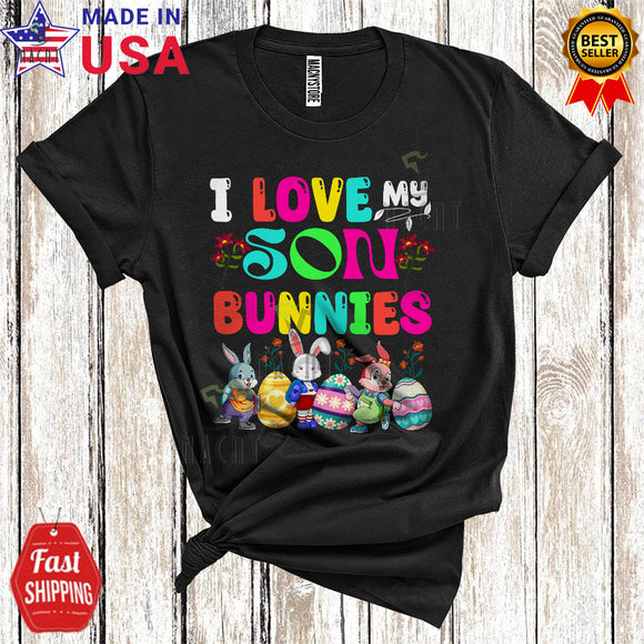 MacnyStore - I Love My Son Bunnies Cute Cool Easter Day Colorful Bunny Squad Egg Hunt Family T-Shirt