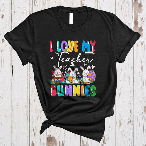 MacnyStore - I Love My Teacher Bunnies, Colorful Easter Squad Three Bunnies Lover, Family Group T-Shirt