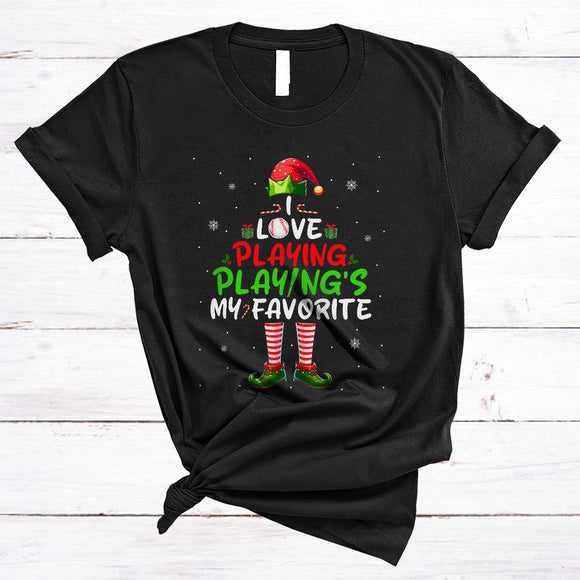 MacnyStore - I Love Playing, Playing's My Favorite, Adorable Christmas ELF, Snow X-mas Baseball Player Team T-Shirt
