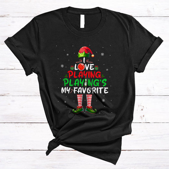 MacnyStore - I Love Playing, Playing's My Favorite, Adorable Christmas ELF, Snow X-mas Bowling Player Team T-Shirt