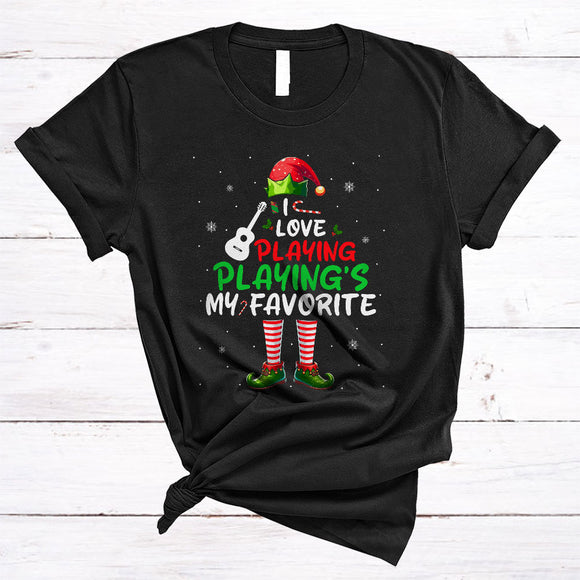 MacnyStore - I Love Playing, Playing's My Favorite, Adorable Christmas ELF, Snow X-mas Guitar Player Team T-Shirt