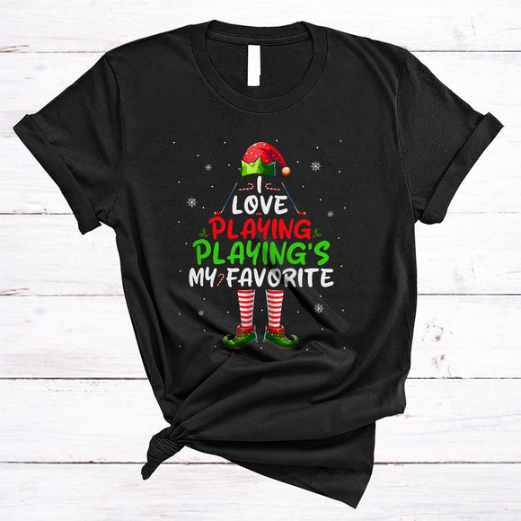 MacnyStore - I Love Playing, Playing's My Favorite, Adorable Christmas ELF, Snow X-mas Hockey Player Team T-Shirt