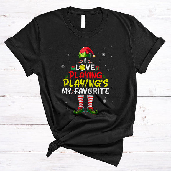 MacnyStore - I Love Playing, Playing's My Favorite, Adorable Christmas ELF, Snow X-mas Softball Player Team T-Shirt