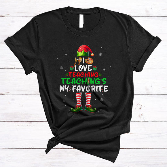 MacnyStore - I Love Teaching, Teaching's My Favorite, Adorable Christmas ELF, Snow X-mas Art Teacher T-Shirt