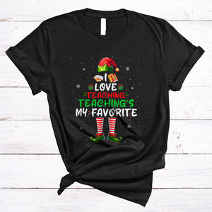 MacnyStore - I Love Teaching, Teaching's My Favorite, Adorable Christmas ELF, Snow X-mas English Teacher T-Shirt